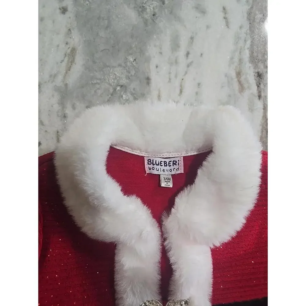Blueberi Boulevard 3-6 MChristmas Santa Mrs. Claus JacketFaux Fur‎ Sparkle